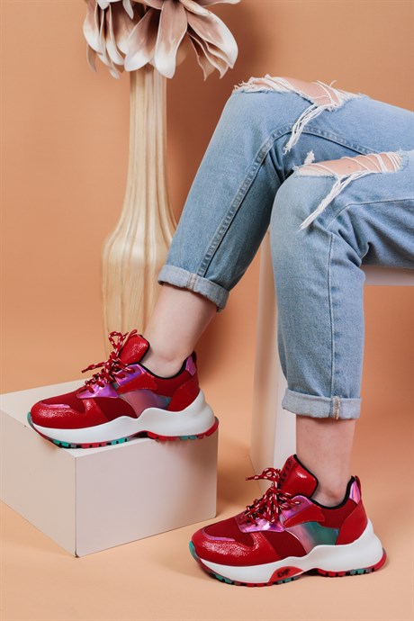 103010370000001laykiYürüyüş AyakkabısıKırmızı Renkli Kalın Taban Renkli Bağcıklı Lux Kadın Spor Ayakkabı Gillian Kırmızı Renkli Kadın Spor Ayakkabı