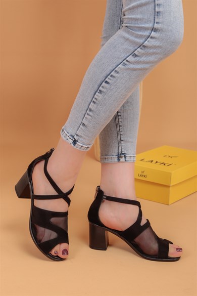 Marian Siyah Süet Lux Kadın Topuklu Ayakkabı 