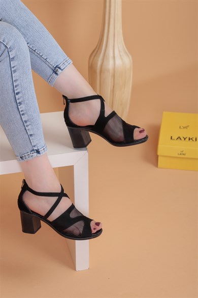 Marian Siyah Süet Lux Kadın Topuklu Ayakkabı 