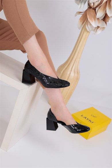 Angela Siyah Renkli Kadın Topuklu Ayakkabı 