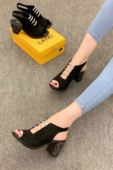 Filipa Siyah Renkli Lux Suet Kadın Topuklu Ayakkabı 