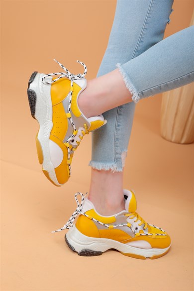103010400000001laykiYürüyüş Ayakkabısılayki.com | Layki 103040 mat deri desenli Bayan Spor Ayakkabı Arya Sarı Renkli Kadın Spor Ayakkabı