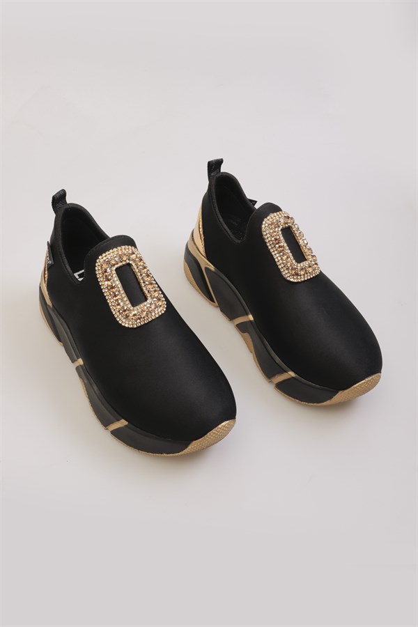 Luca Siyah Renkli Gold Parlak Taşlı Lux Kadın Spor Ayakkabı 