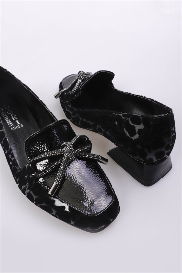 Perry Siyah Cilt Renkli Kroko Kadın Kısa Topuklu Ayakkabı 